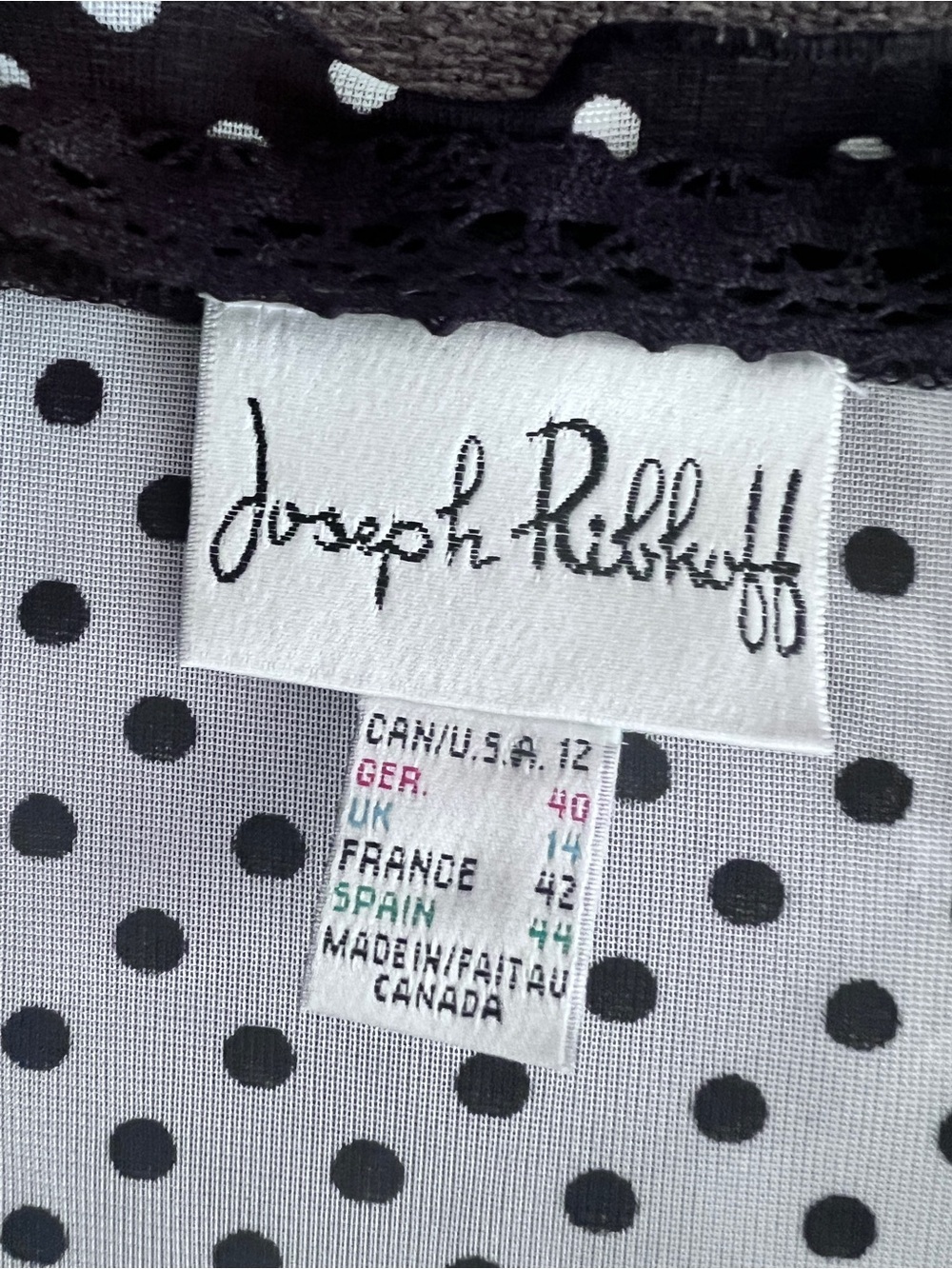 Vintage Joseph Ribkoff Polka Dot Sheer Wrap Top Ruffle Balletcore‎ 12 - Picture 6 of 8
